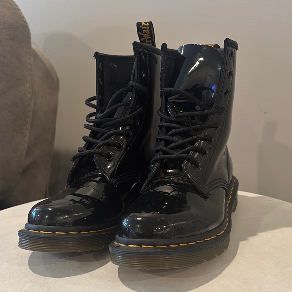 Dr. Martens Black Combat Boots with Patent Leather - Picture 1 of 6